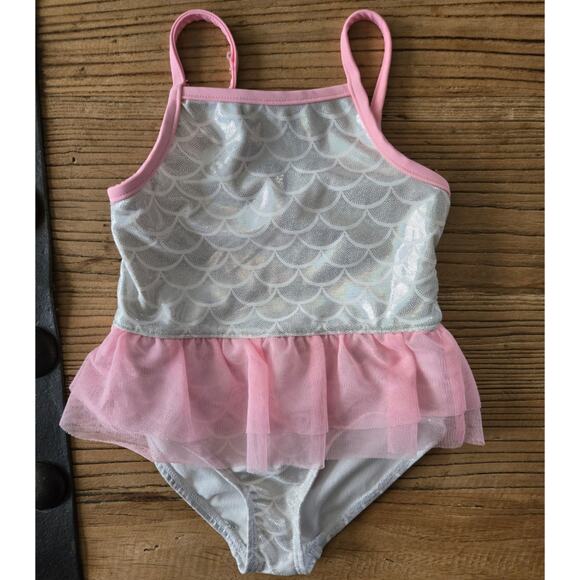 Carter's Pink and Silver Mermaid Print Tulle One Piece Swimsuit sz 3T - Picture 1 of 3